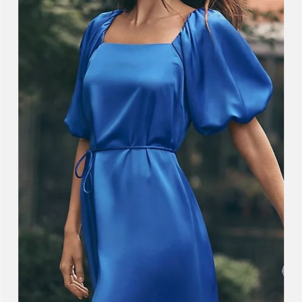 Ann Taylor Royal Blue Puff Sleeve Dress